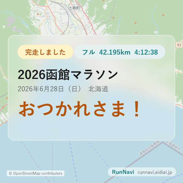 完走した大会のSNSカード（実際の生成例）